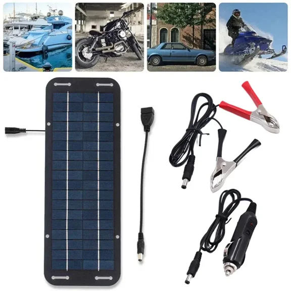 Portable Solar Panel Charger, 12V Solar Battery Maintainer With Alligator Clips Cigarette Lighter Plug, For Car, Motorcycle, RV, Boat Battery Trickle Charging Maintenance