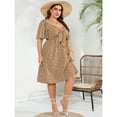 thumbnail image 3 of Women's Plus Size A Line Dress Wrap V Neck Front Knotted Dress Knee Length Midi Swing Dress, 3 of 5