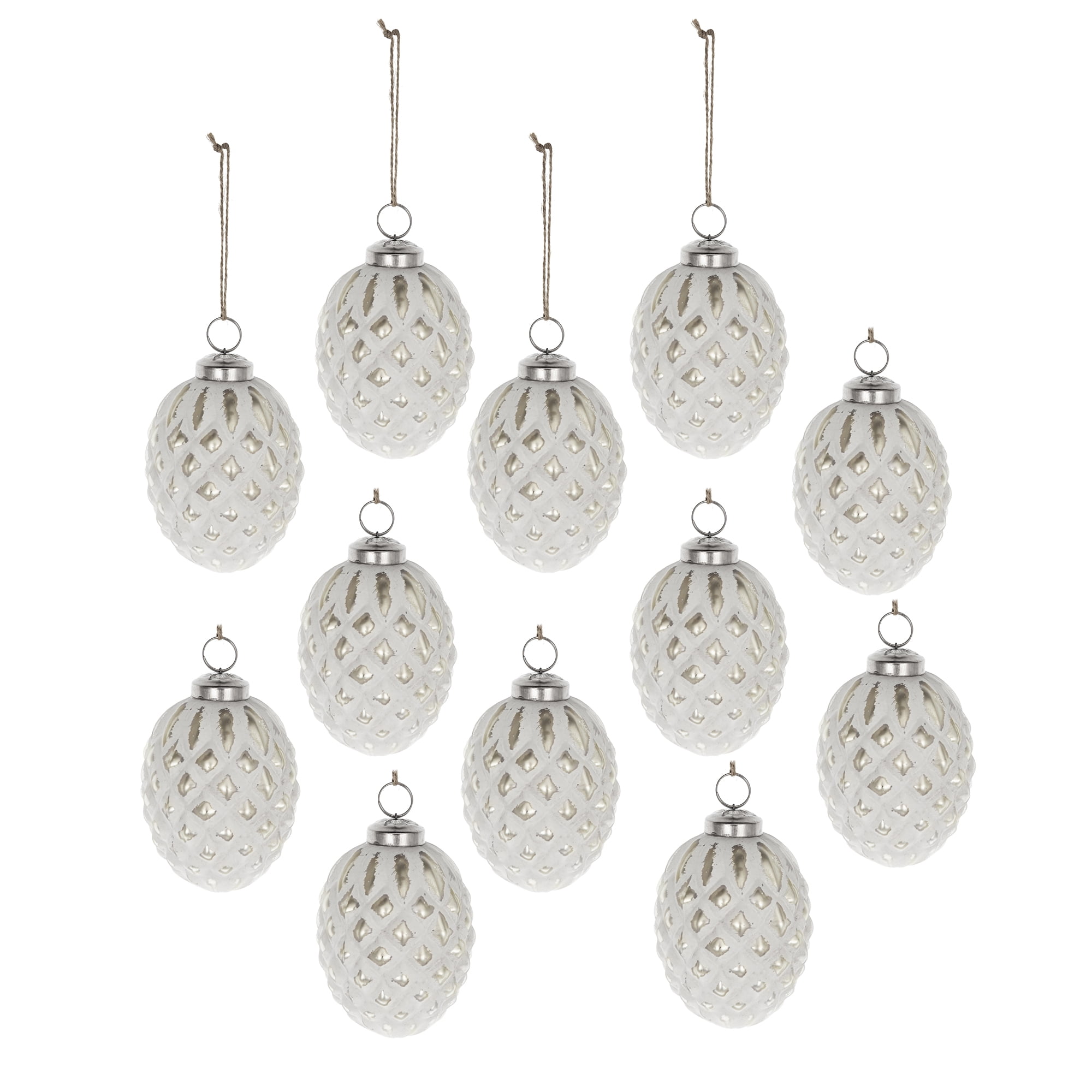 Set of 12 Glass Christmas Ball Ornaments with Iron Accent Iridescent Finish Tree Garland Decor