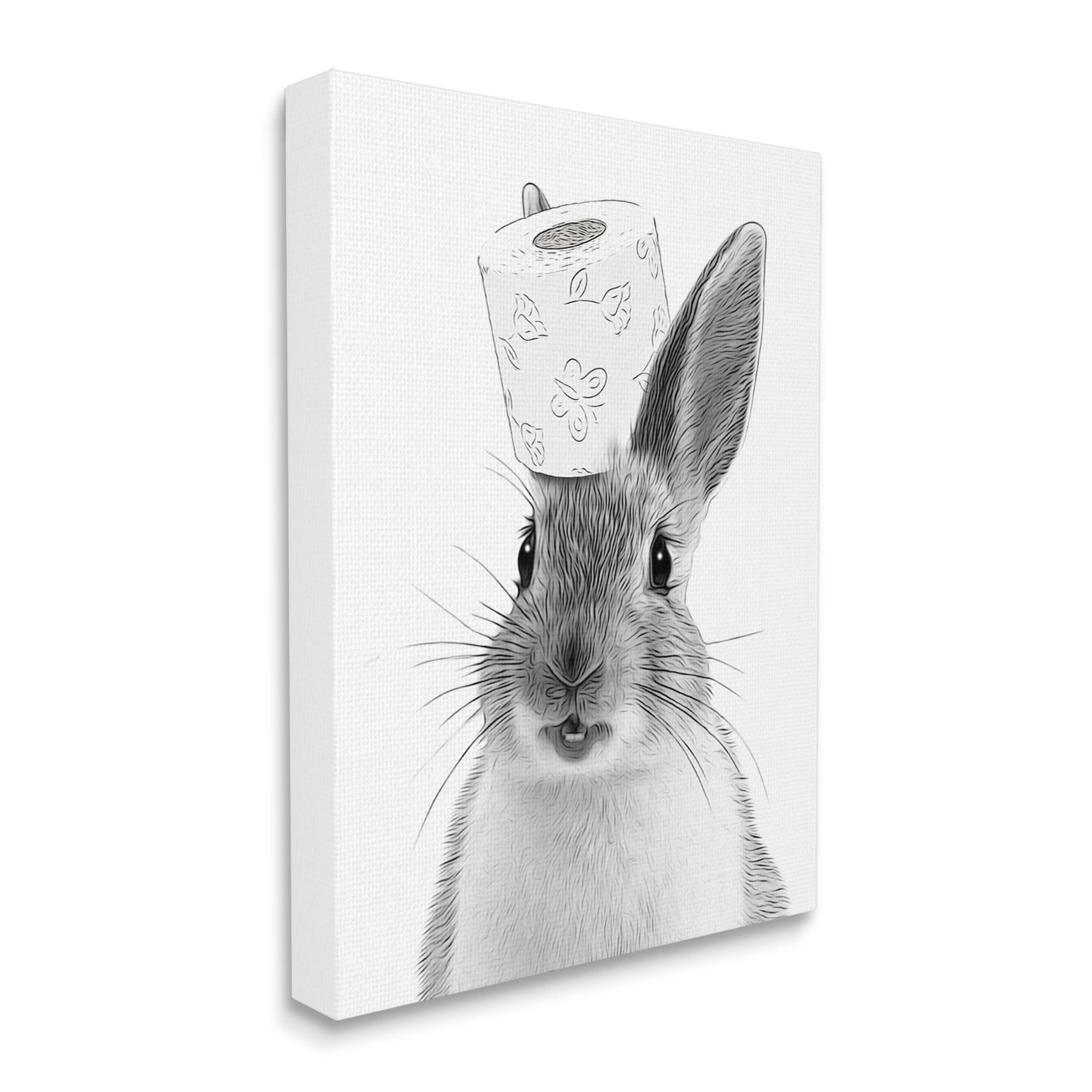 Stupell Industries Rabbit & Toilet Paper Bathroom Animals & Insects Painting Gallery Wrapped Canvas Print Wall Art