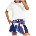 thumbnail image 1 of Conjunto de Ropa de Salón de Mujer Cuello Redondo Impresión de Manga Corta Blusa Y Pantalones Cortos, Elástico de la Cintura Bolsillos Conjunto, 1 of 4