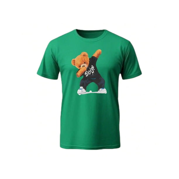 Playera Con Impresion De Oso Boom Fashion Ropa Para Hombre Color Verde Talla Chica Marca Emil SaEs