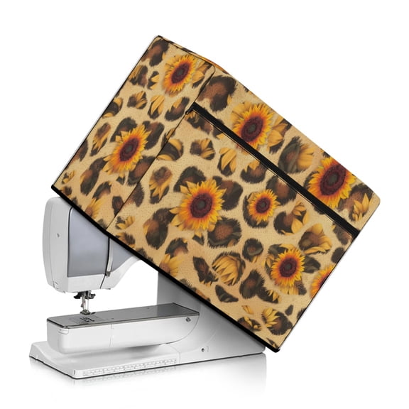 HELLHERO Sunflower Leopard Print Pattern Sewing Machine Cover with Pockets for Extra Accessories Universal Foldable Home Indoor