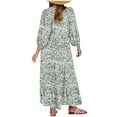 thumbnail image 4 of SCSAlgin Women's Casual Loose Bohemian Maxi Dress Retro Printed V Neck Puff Long Sleeve Swing Dresses Fall Beach Sundress, 4 of 5