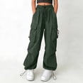 thumbnail image 2 of GiLiling Women Cargo Pants High Waist Baggy Casual Solid Parachute Trousers Loose Fit Y2K Streetwear with Multi Pockets (Blackish Green, 12-13 Years), 2 of 7