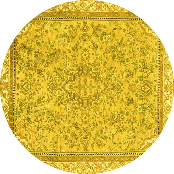 Ahgly Company Indoor Round Abstract Yellow Modern Area Rugs, 4' Round