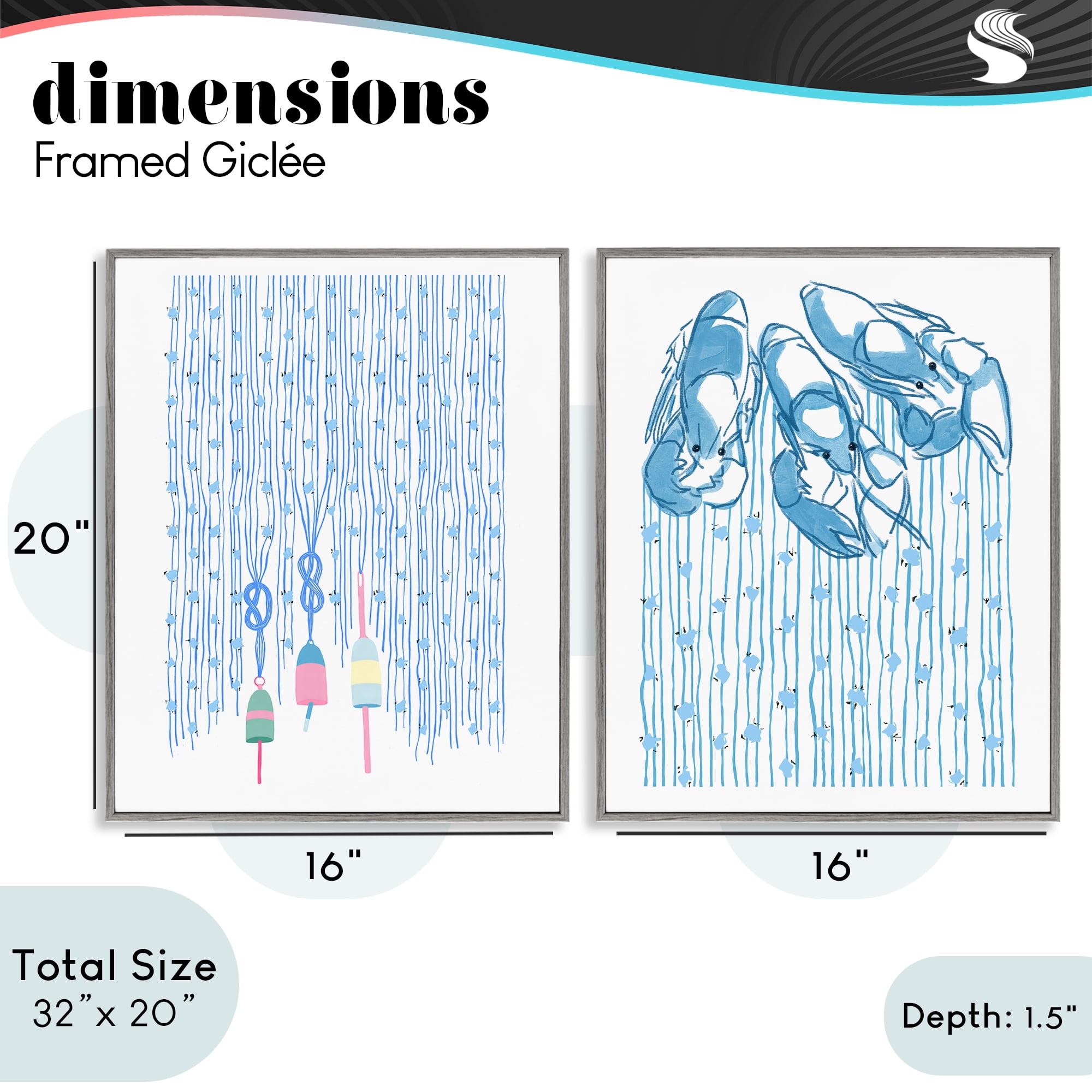 Stupell Industries Nautical Buoys & Lobsters 2 Piece Gray Framed Giclee Art Set, design by Melissa Tilley