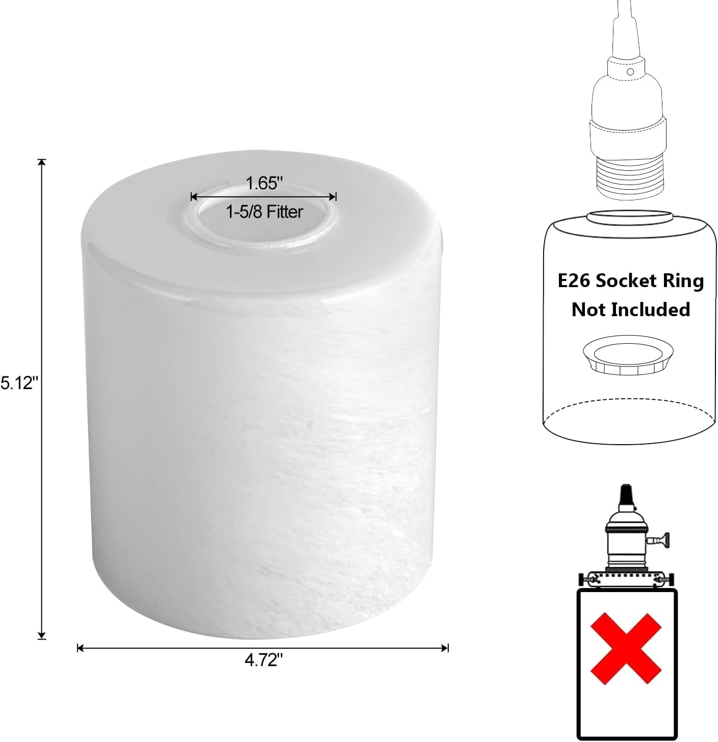 1 Pack Alabaster White Glass Lamp Shade, Cylinder Glass Lamp Shade Replacement with 1-5/8-inch Fitter Opening for Pendant light, Desk lamp,Wall Sconces and Bathroom Vanity lights