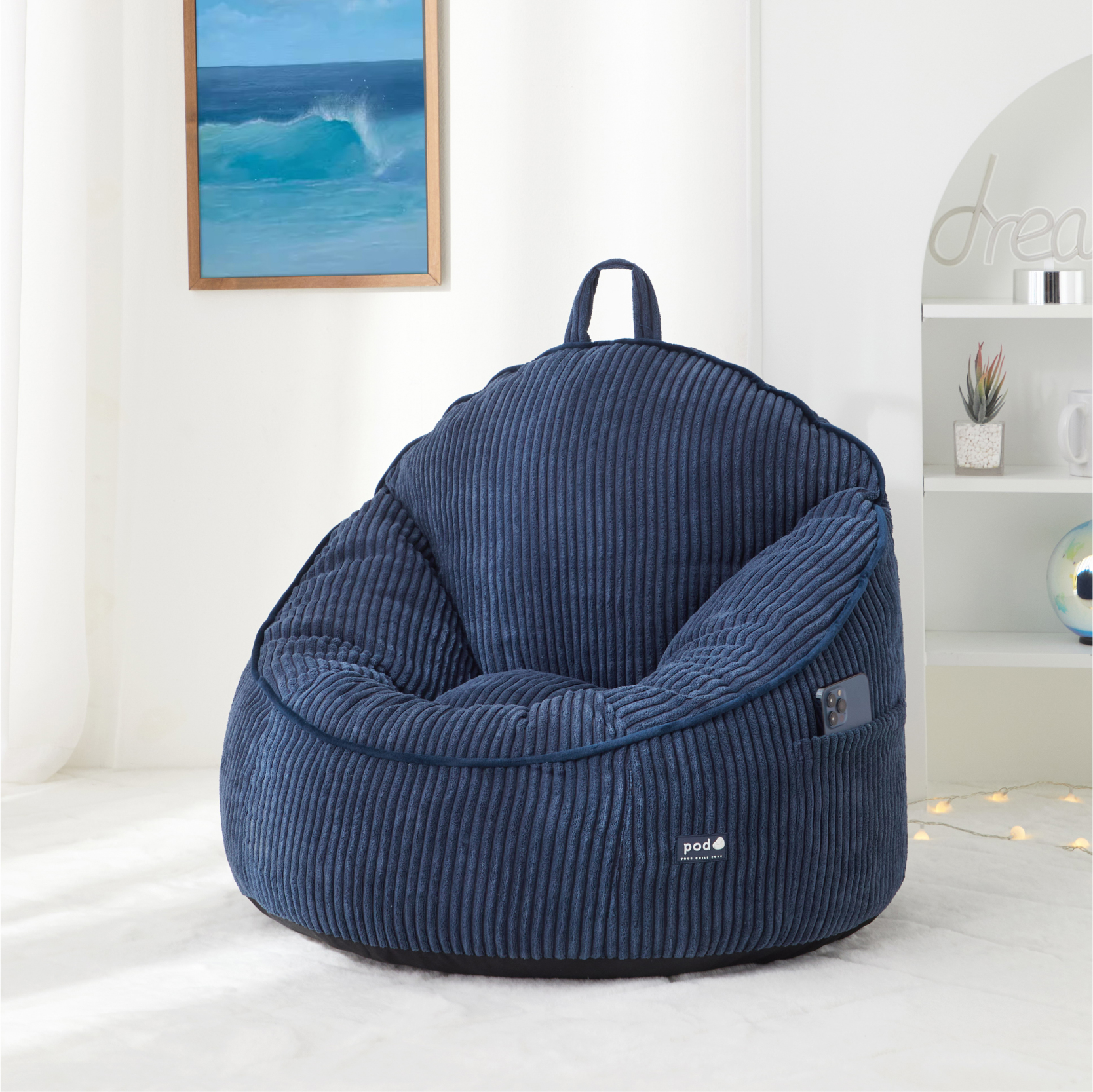 Room Revival Compressed Foam Bean Bag Chair for Kids, Navy photo 6