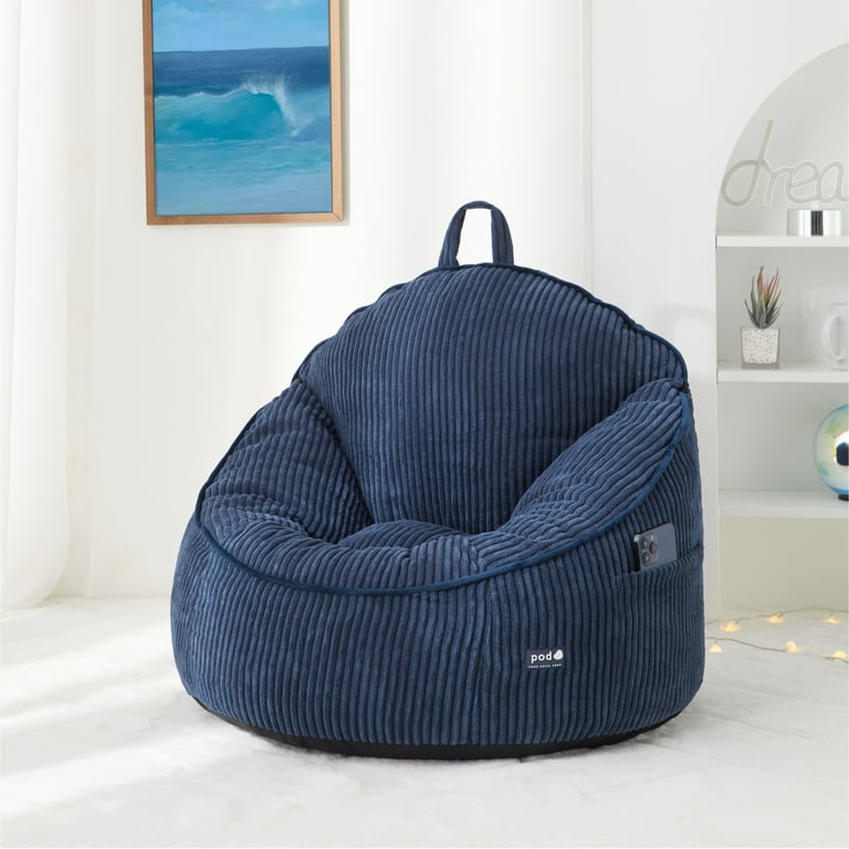 Room Revival Compressed Foam Bean Bag Chair for Kids, Navy Blue