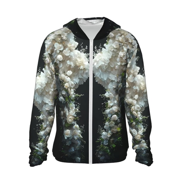 Fotbe Floral Angelic White Wings Chaqueta con Protección Solar UPF 50+ para Hombre y Mujer, Camisa con Capucha y Bolsillos-Small