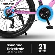 POWANLI 26 Mountain Bike for Women, 21 Speeds Mountain Bicycles with Dual Disc Brakes and 100mm Front Suspension, Pink(Gift)