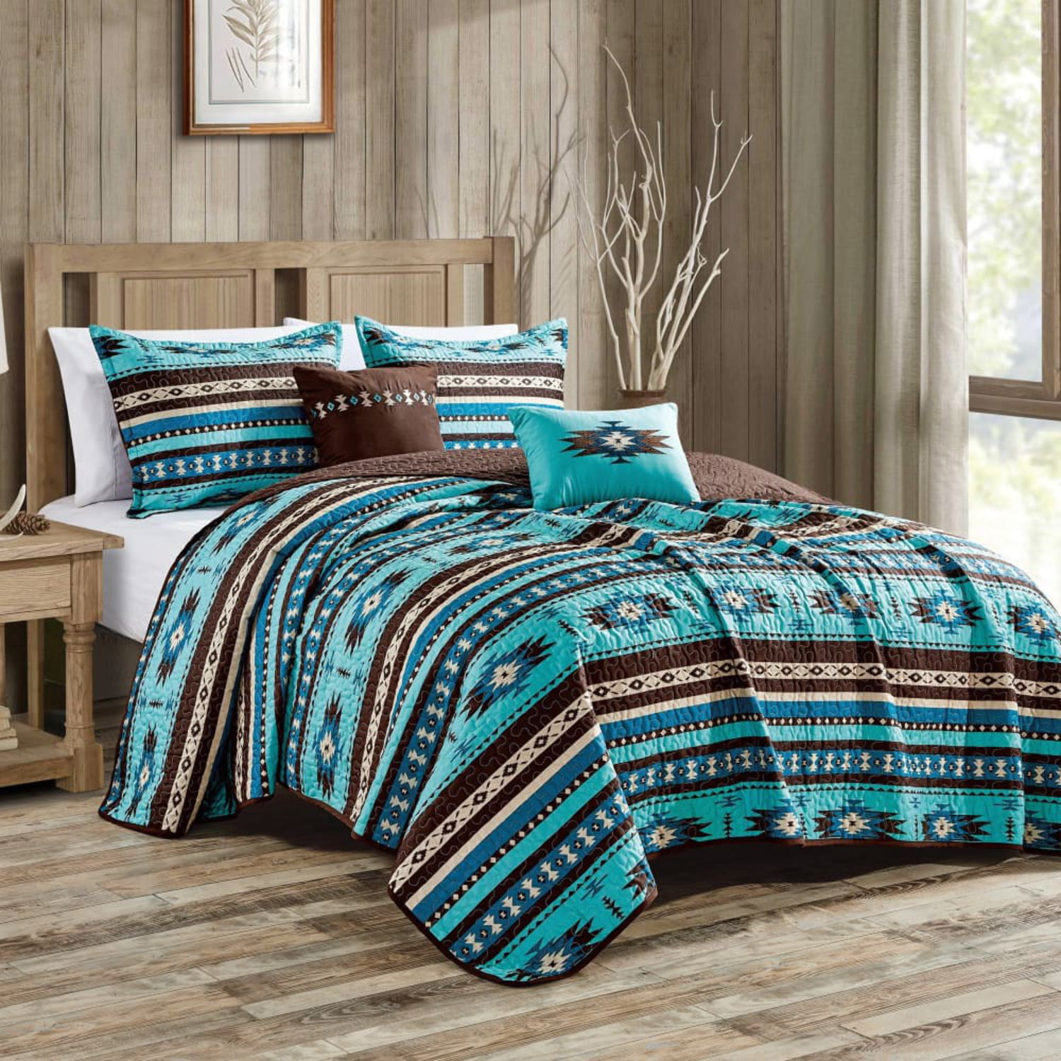 Details about   King Southwestern Aztec Tribal Red Turquoise Cabin Comforter Set 7 Piece Set 