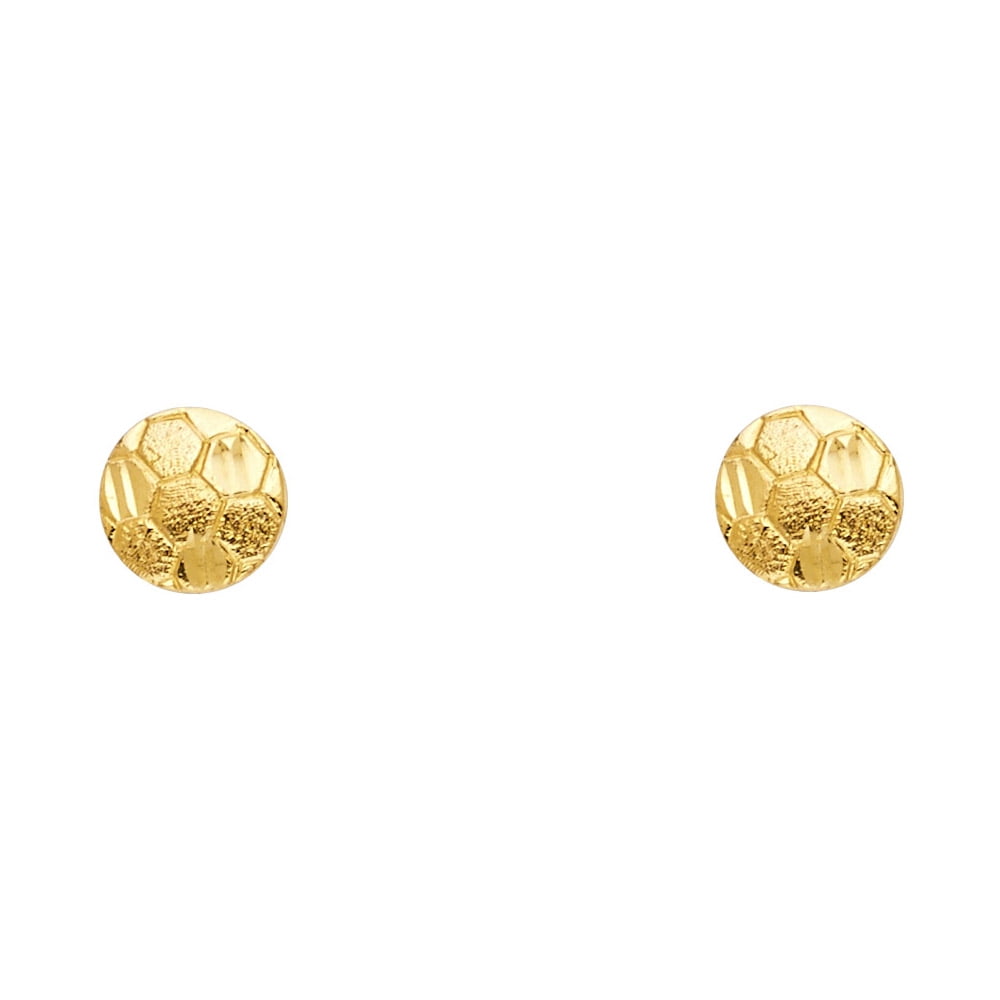 FB Jewels 14K Yellow Gold Small Soccer Ball Post Womens Earrings 8MM X 8MM 