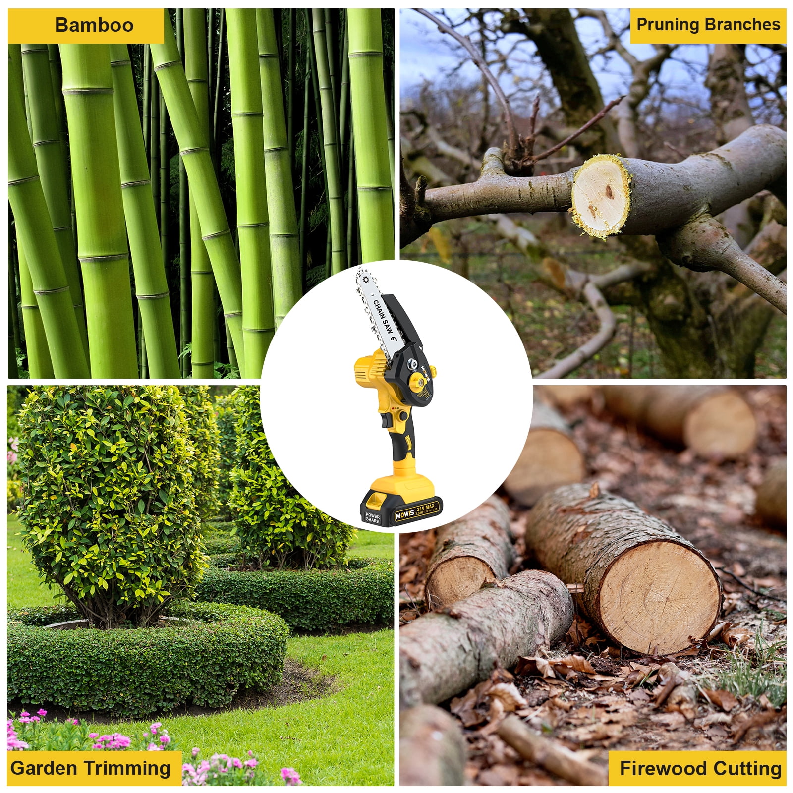 Mini Chainsaw 6 Inch, Mowis Portable Cordless Power Chain Saws, 21V Battery Powered, for Wood Cutting Tree Trimming