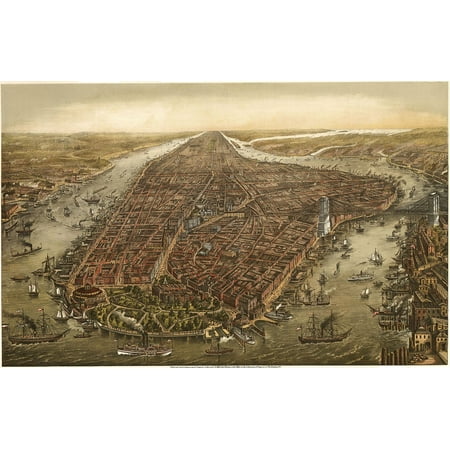 - LAMINATED POSTER 1870 Map Old Manhattan New York City Poster Print 24 x 36