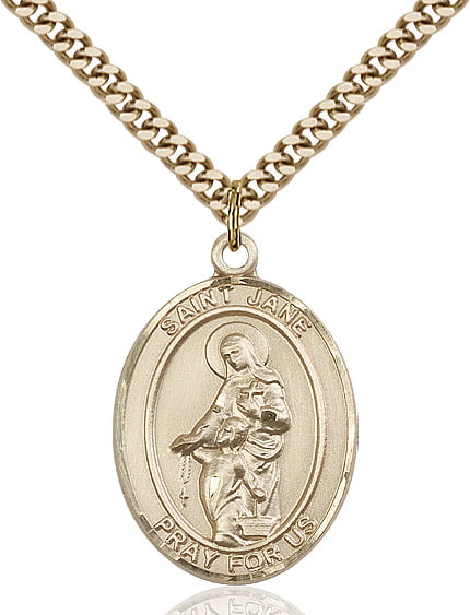 Bonyak Jewelry St Jane of Valois Hand-Crafted Oval Medal Pendant in 14kt Yellow Gold-Filled 