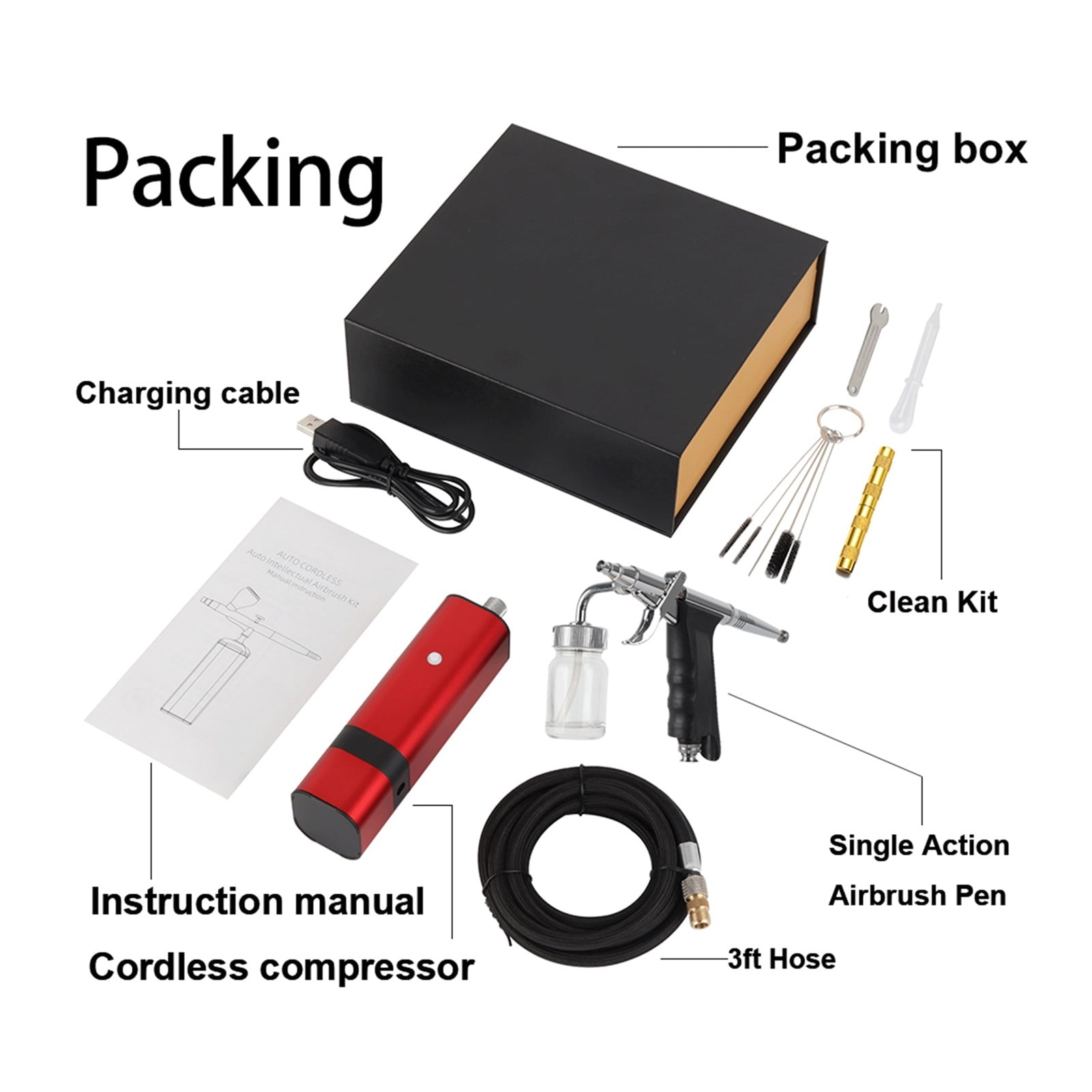 Cordless Airbrush Kit with Siphon Trigger Type Spray Gun for Art Model Body Paint Artist Makeup Nail Tattoos Cake Tools ,Ingeniously Designed