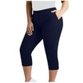 thumbnail image 2 of QATAINLAV Leggings with Pockets for Women Plus Size Stretchy High Waist Yoga Capris Solid Casual Gym Workout Cropped Pants, Dark Blue, XXL, 2 of 8