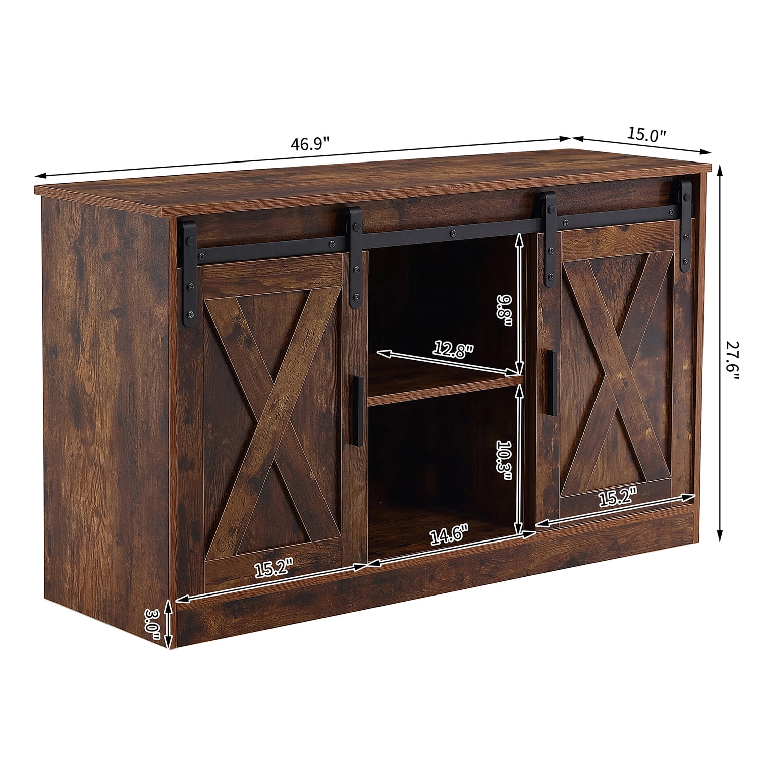 Kadyn Farmhouse TV Cabinet, MDF Floor Storage Cabinet with Two Sliding Barn Doors, Entertainment Center TV Console for Living Room, Rustic Brown Kadyn Farmhouse TV Cabinet, MDF Floor Storage Cabinet with Two Sliding Barn Doors, Entertainment Center TV Console for Living Room, Rustic Brown