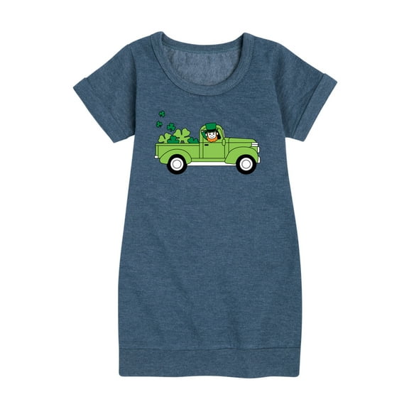Instant Message - St. Patrick's Day - Leprechaun Truck Delivering Shamrocks - Toddler And Youth Girls Fleece Dress
