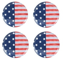 Celebrate  Set of 4 Patriotic Melamine Dinner Plates – 11" Stars & Stripes Design Round