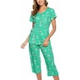 thumbnail image 6 of MLDRA Womens Pajama Sets 2 Piece Cotton Lounge Set Lightweight Pj Set Short Sleeve Tops With Capri Pants Cute Ladies Sleepwear Summer Set, 6 of 7