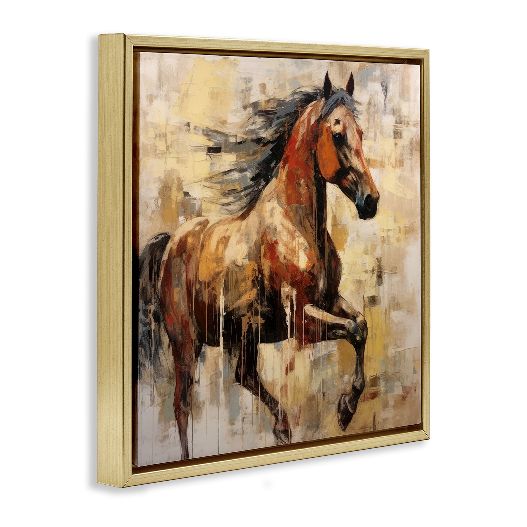 Stupell Industries Modern Brown Horse Animals & Insects Painting Gold Floater Framed Canvas Art Print Wall Art, 18 x 18
