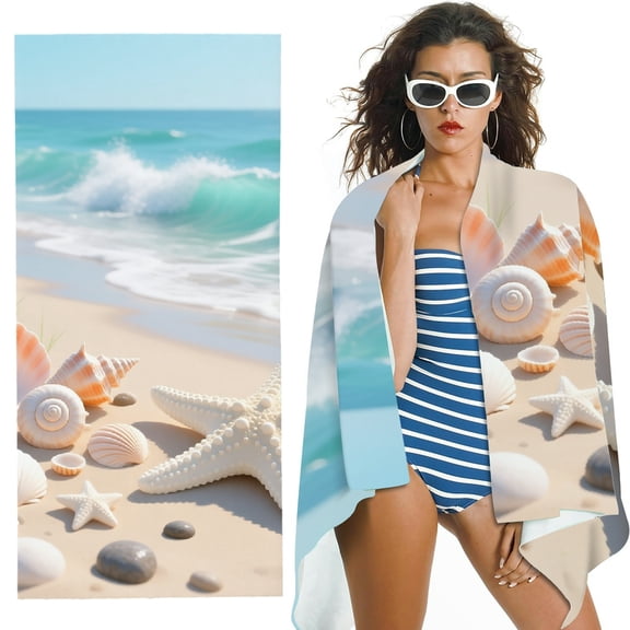RKSupls Shell Starfish Oversized Microfiber Beach Towel - Ultra-Soft Microfiber , for Bathroom,Beach, Soft Super Absorbent- 30x60 in