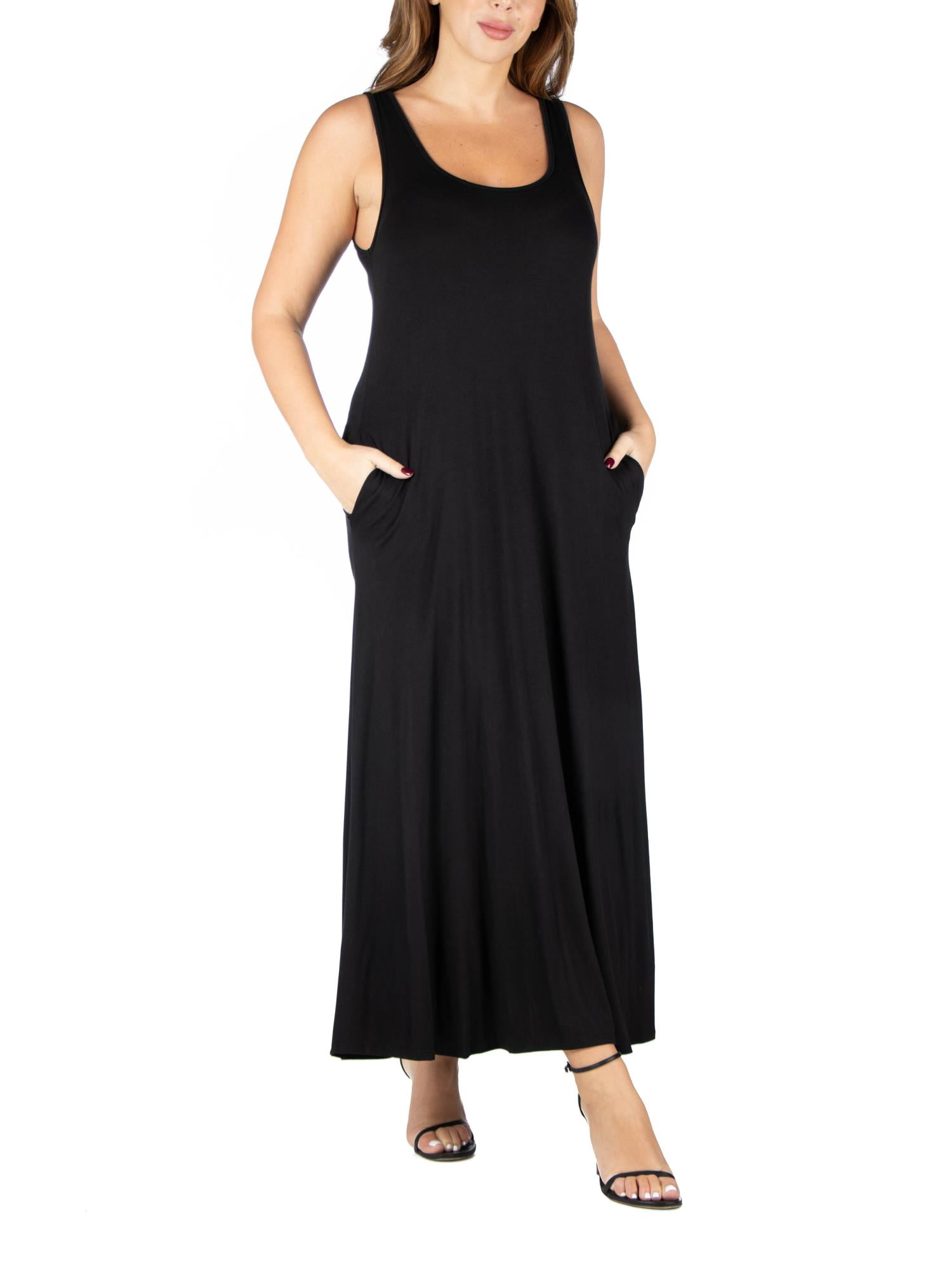 24seven Comfort Apparel Plus Size Sleeveless Tank Maxi Dress with Pockets