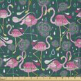 thumbnail image 2 of Ambesonne Flamingo Fabric by the Yard Microfiber, Exotic Pink Birds Flowers, 2 Yards, Dark Teal Pink Pale Blue, 2 of 4