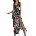 thumbnail image 2 of Lenago Robes de Bal Grande Taille pour Femmes Col en V Mode Décontractée Taille Haute Imprimé Chiffon Sans Manches Fendue Longue Robe d'Été Plage en Solde, 2 of 9