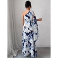 thumbnail image 2 of Womens Blue Floral Print Asymmetrical One-Shoulder Sleeveless Long Dress, 2 of 7