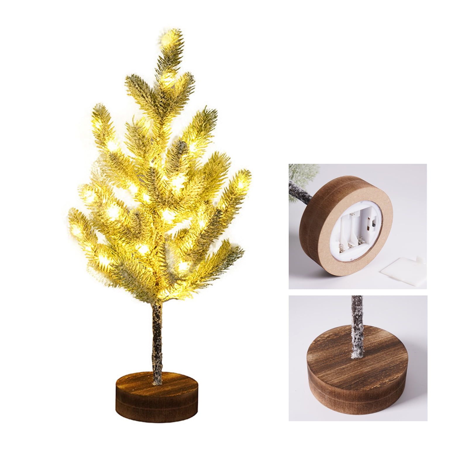 Small Christmas Tree for Table Trees Lamp with LED Lights Artificial Lighted Snowy Pine Tree for