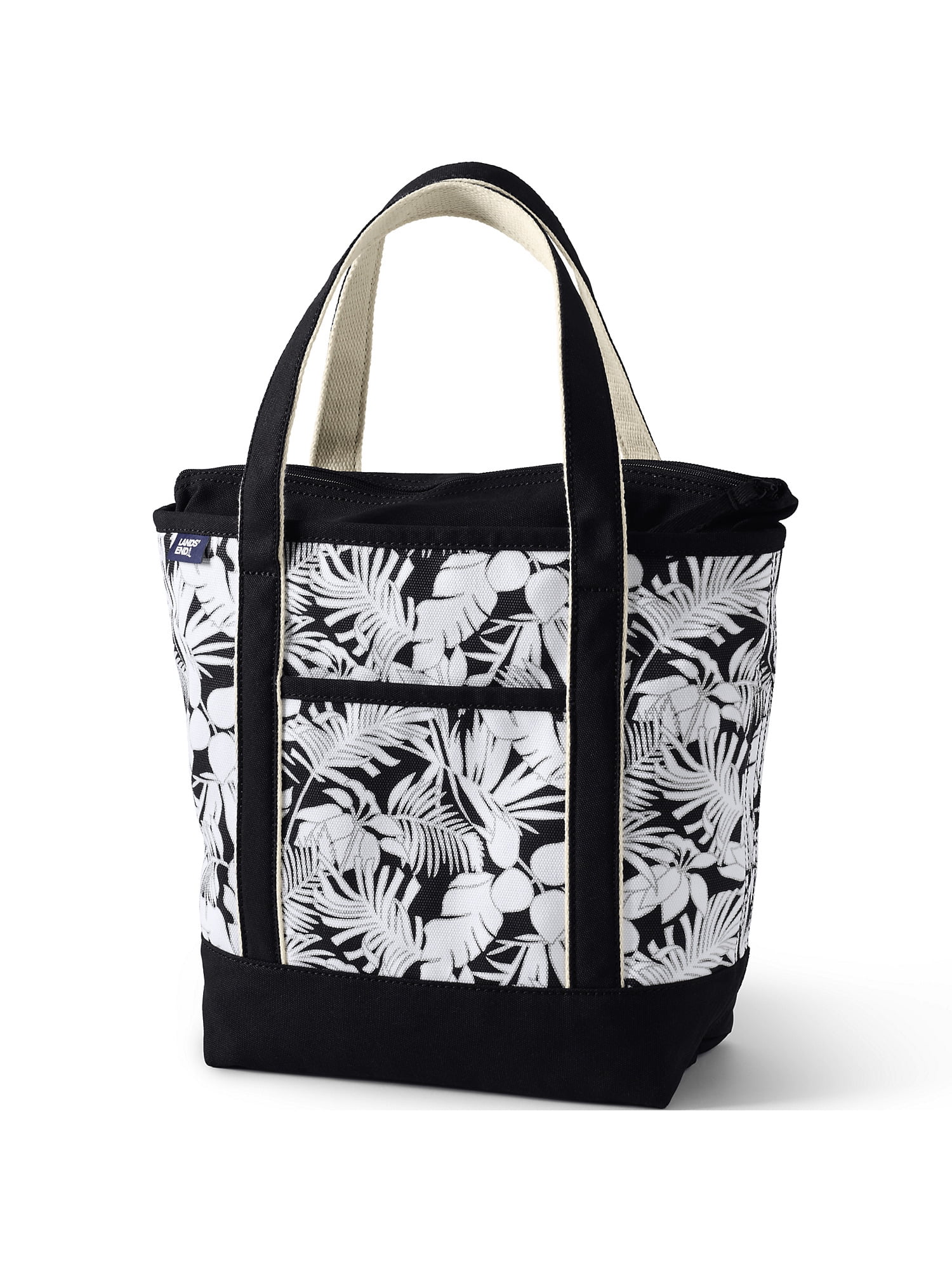 Lands' End Medium Print 5 Pocket Zip Top Canvas Tote Bag