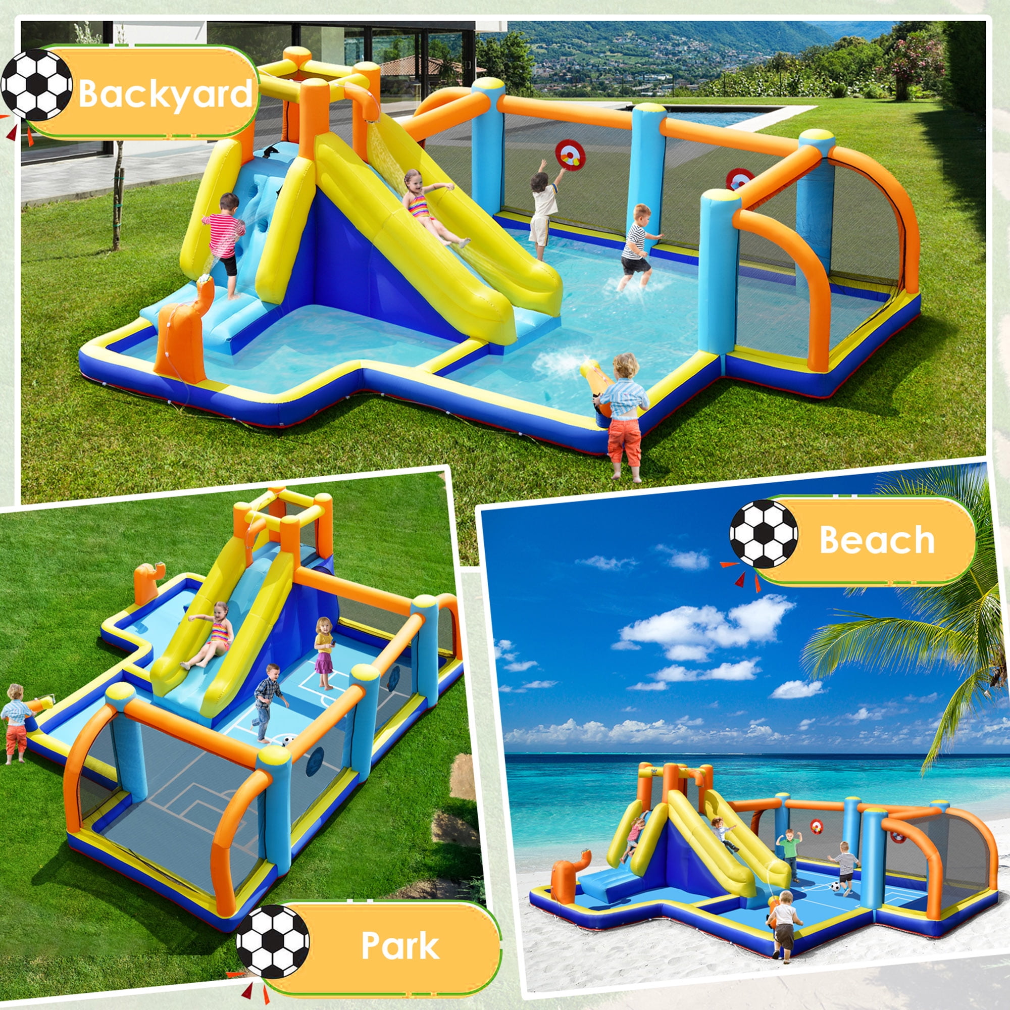Gymax Inflatable Water Slide 7-in-1 Giant Kids Wet Dry Bounce House w/ 735W Blower
