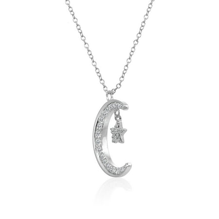 ONLINE - CZ Crescent Moon and Star Pendant Necklace in 925 Sterling ...