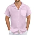 thumbnail image 1 of Camisa informal de lino con cuello cubano y botones para hombre, con bolsillo, tejido transpirable, corte holgado para el día a día/verano, fácil de cuidar, 1 of 5