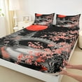 thumbnail image 3 of Manfei Cherry Blossom Sheet Set Queen,Red Moon Bridge Bedding Sets Queen Size,Japanese Ukiyo-E Queen Sheet Sets,Lightweight Bedroom Decoration,4-Piece, 3 of 7