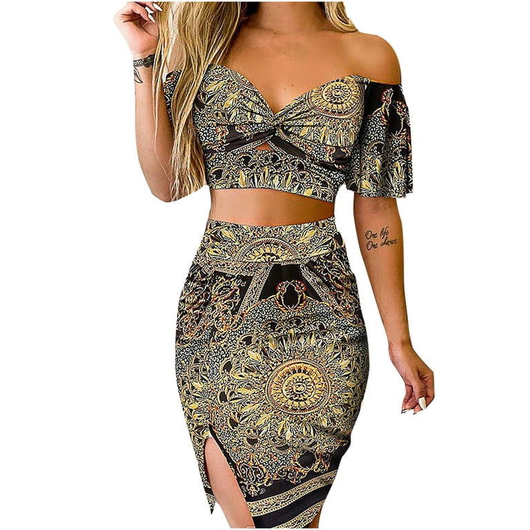 Yourumao Women Clearance TopsLadies Floral Graphic Skims Dupe Bodycon Tight  Bustier Sets Spandex Camisole Skirt Sets Sexy 2 Piece Bustier Sets