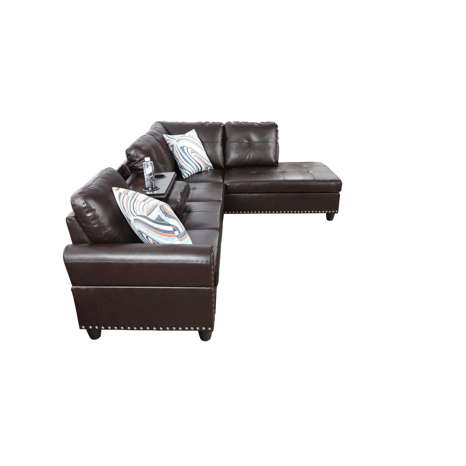 Hommoo Sofa Set, Faux Leather Synthetic Leather 2-Piece Sofa Set,L-Shaped Sectional Couch Set with Left Armrest for Living Room，Brown（No Ottoman）