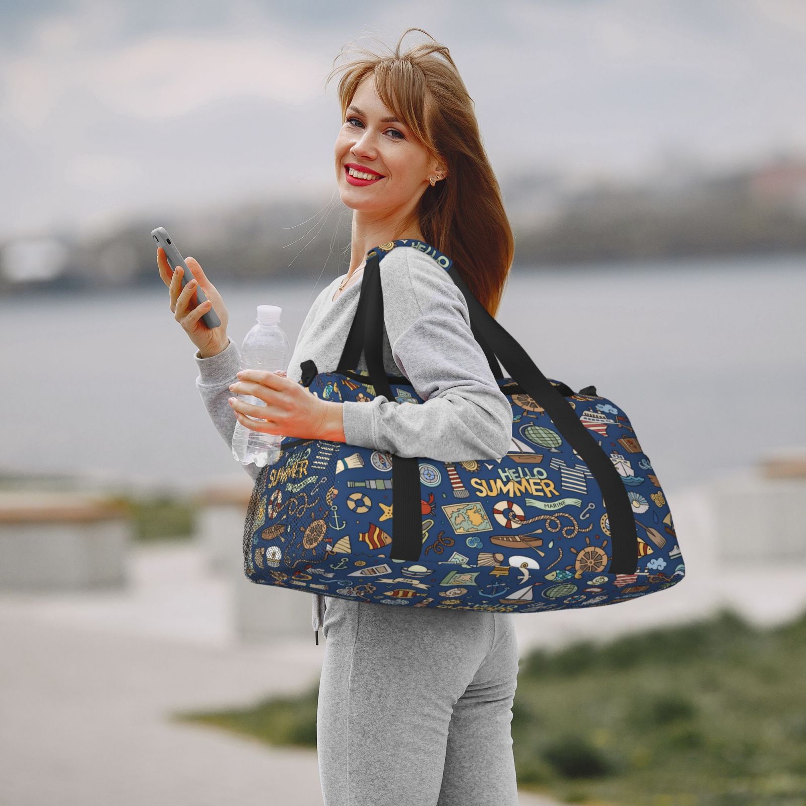 Fuzoiu Marine Nautical Print Travel Duffle Bag,Carry On Tote Bags,Duffel Bag,Sport Gym Bag, Hospital Bag for Labor and Delivery, Overnight Bag,Luggage Bag