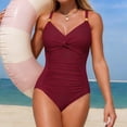 thumbnail image 2 of QTBIUQ Women One Piece Swimsuit V Neck Twist Front Ruched Tummy Control Solid Color Slimming Adjustable Strap Bathing Suit for Beach, 2 of 6
