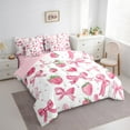 thumbnail image 5 of Manfei Kawaii Ribbon Bed in a Bag Queen size, Pink Strawberry Bed Set, Cartoon Bowknot Reversible Bedding Queen Size, Lightweight Room Decor, 7 Pieces, 5 of 6