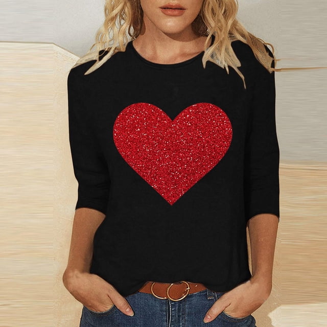 CFLVAEK T-Shirts Joyeuse Saint-Valentin pour Femmes Grande Taille T-Shirts Graphiques à Double Cœur Manches Courtes Décontractées T-Shirts Confortables Col Rond Hauts de Vacances Cadeaux de Saint-Valentin pour Elle TTG