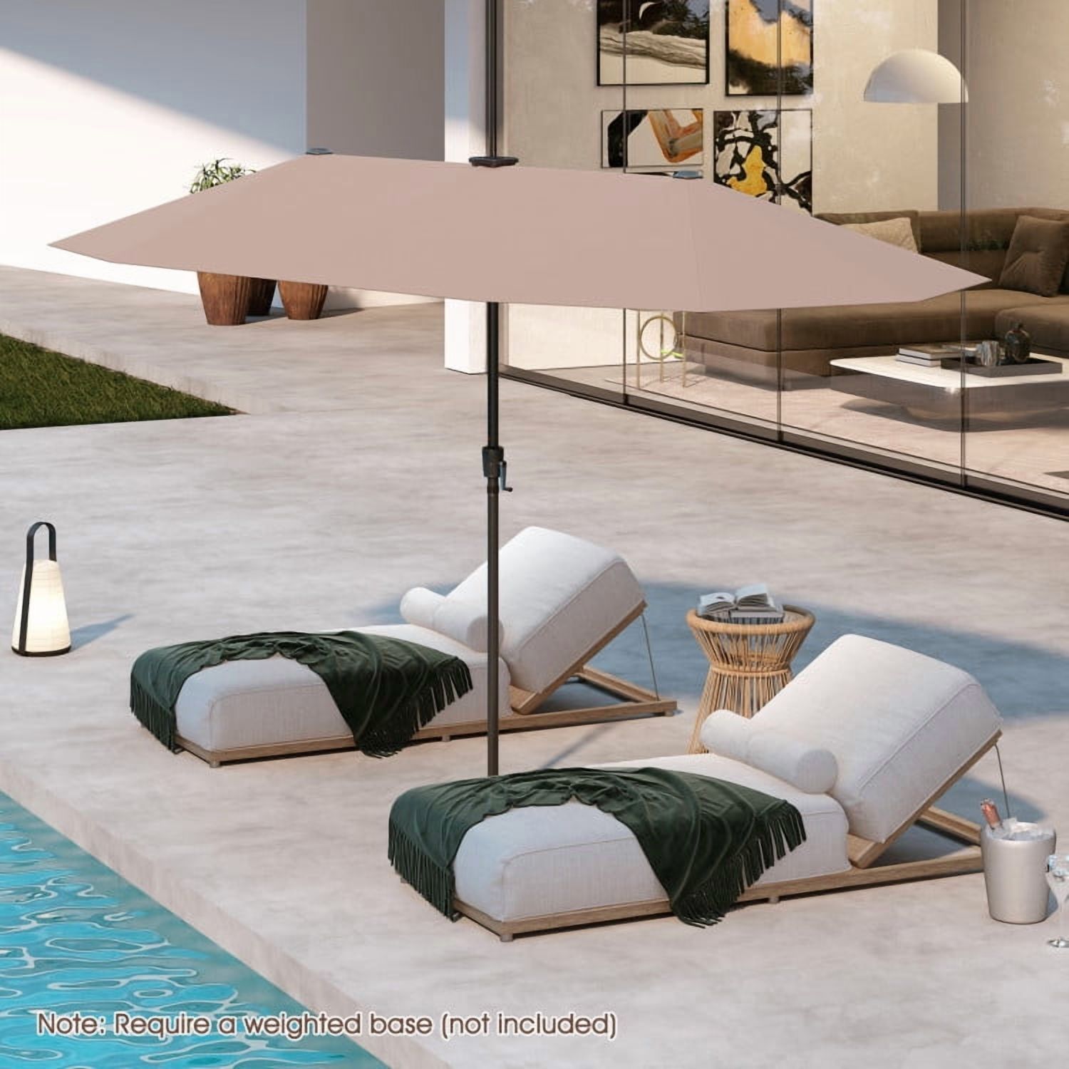 GVN Outdoor Patio Umbrella,Patio Umbrella,13 FT Large Patio Umbrella with LED Solar Lights and Crank Handle-Coffee