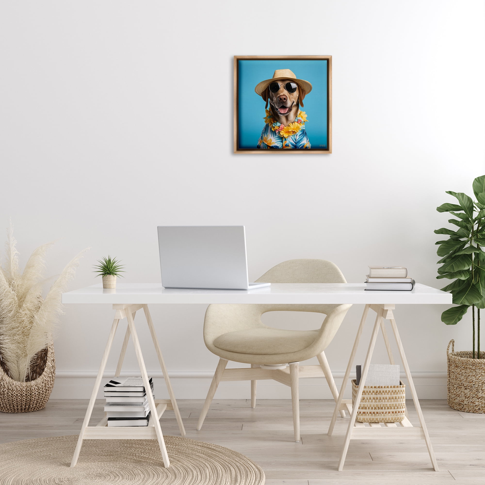 Stupell Industries Dog with Aloha Shirt Animals & Insects Painting Brown Floater Framed Canvas Art Print Wall Art, 18 x 18