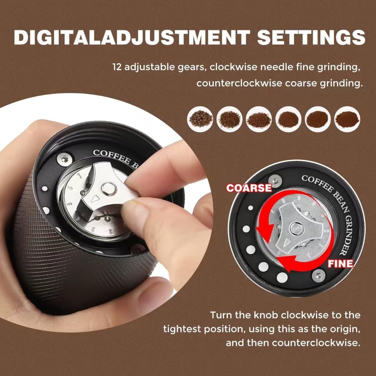 Manual Coffee Grinder CNC Stainless Steel 7  Conical Burr with 12 Adjustable Gears for Espresso Drip French Press Portable Bean Mill