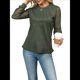 thumbnail image 2 of Blusas de Punto Gofre para Mujer, Blusas Elegantes Informales de Negocios, Camisas de Trabajo de Larga con Encaje, Ropa de Otoño. Verde L, 2 of 10