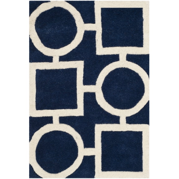 SAFAVIEH Chatham Francis Geometric Wool Area Rug, Dark Blue/Ivory, 3' x 5'